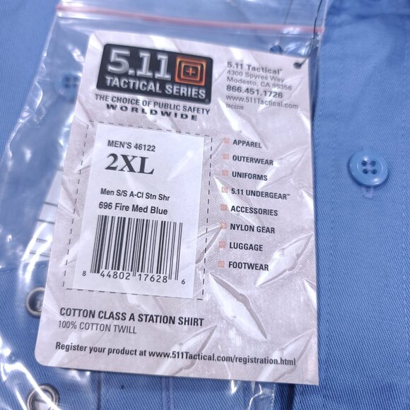 5.11 Tactical Shirt Mens XXL Blue Cotton Class A Station Short Sleeve Button Top - Picture 7 of 7